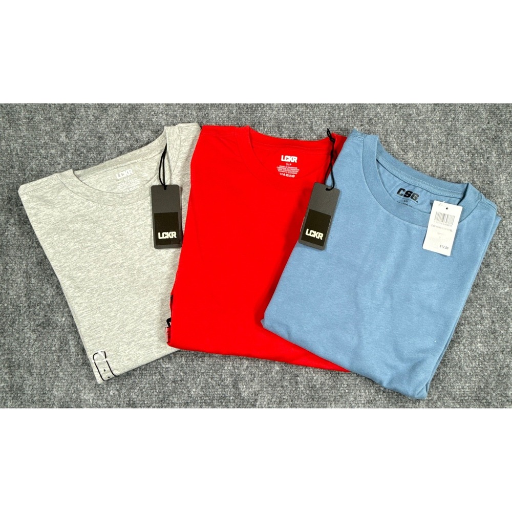 CSG LCKR Mens Small T-Shirt Bundle 3 Pack Gray Red Blue Multipack Crewneck NWT